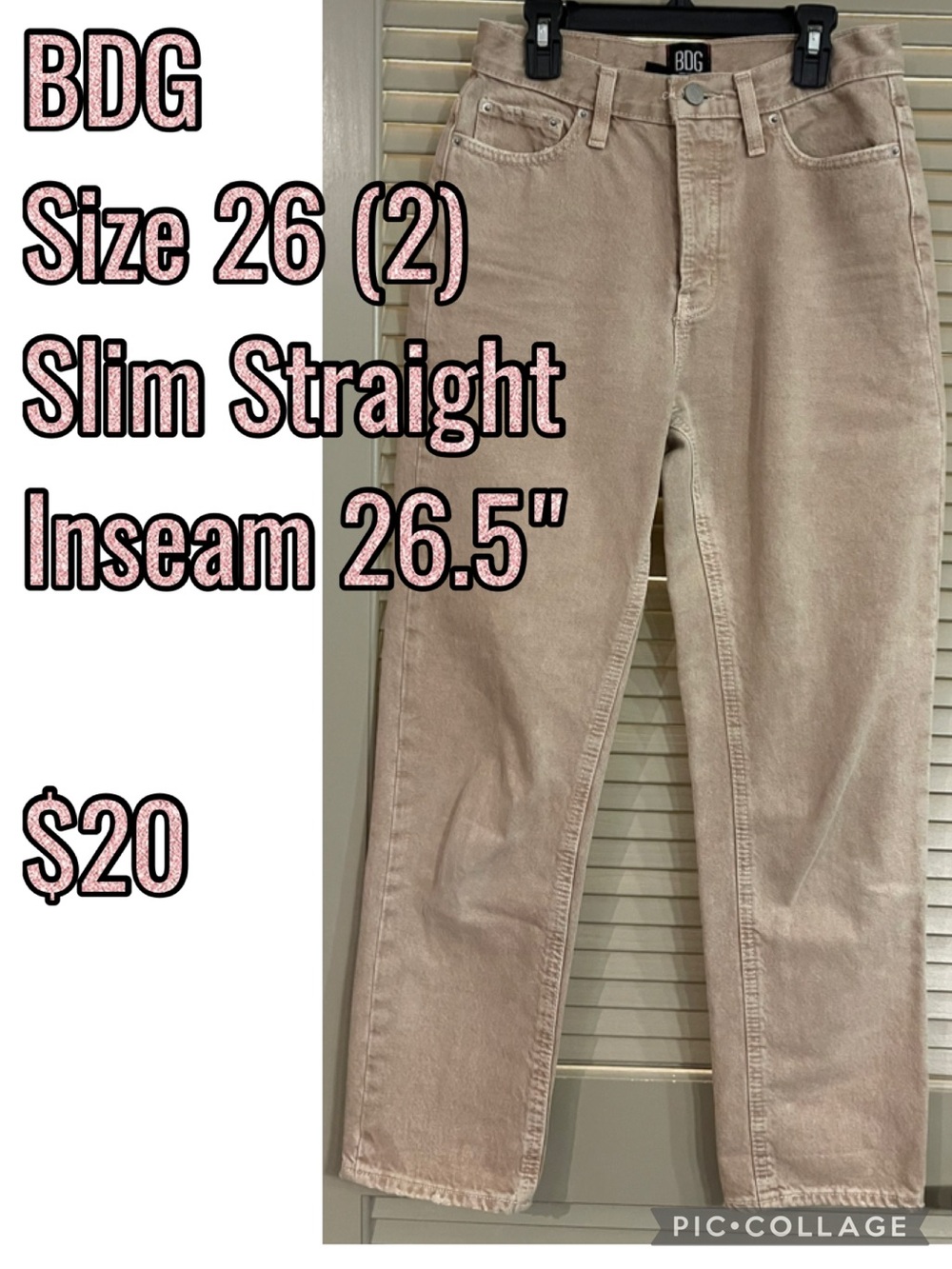 BDG Slim Straight Jeans in Light Taupe
